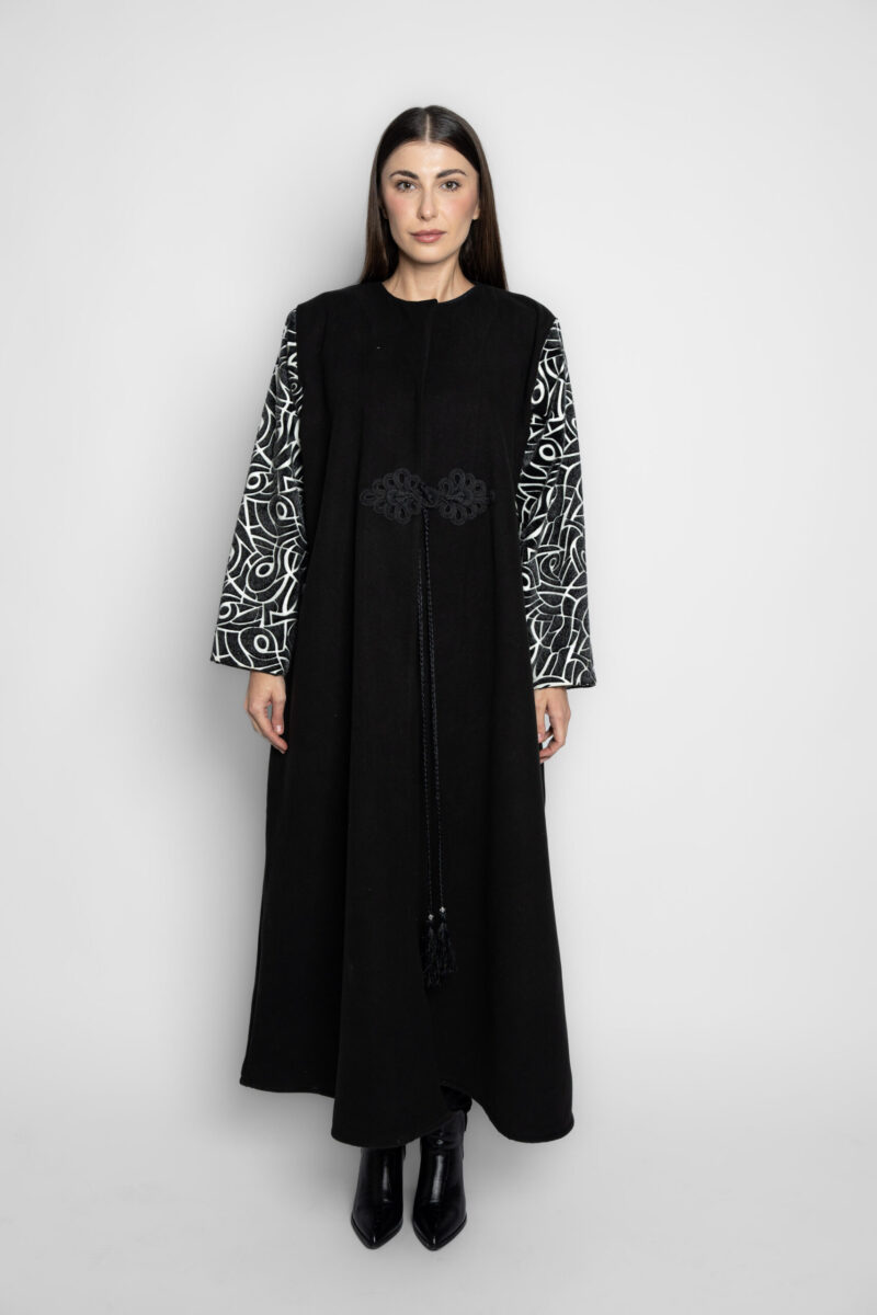 wool abaya with leather sleeves