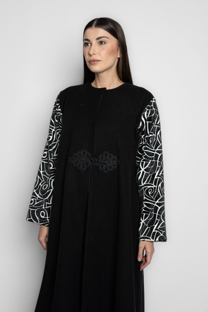 wool abaya with leather sleeves - Image 5