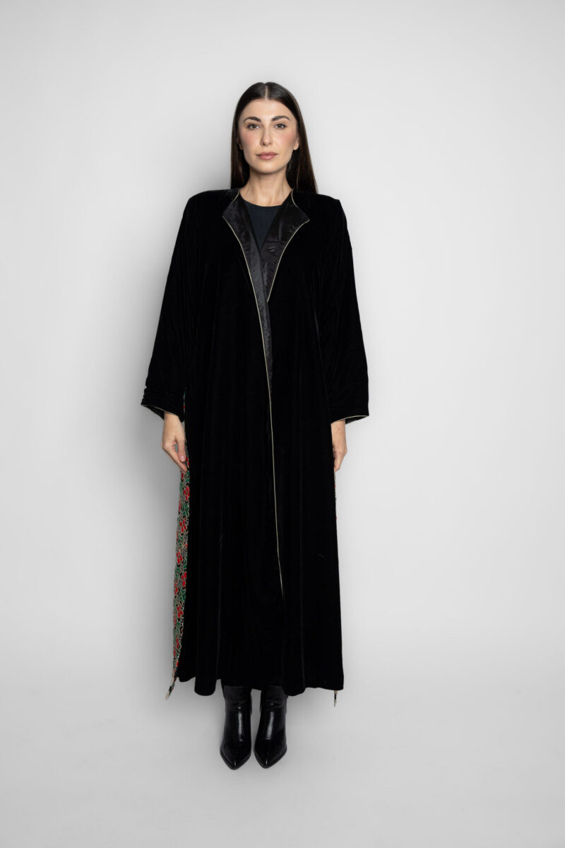 embroidered velvet abaya in brocade